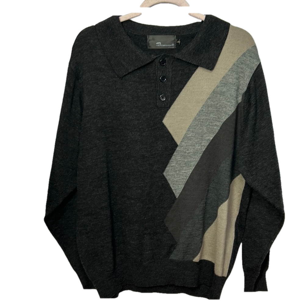 Vintage Men's Charcoal Geometric Sweater